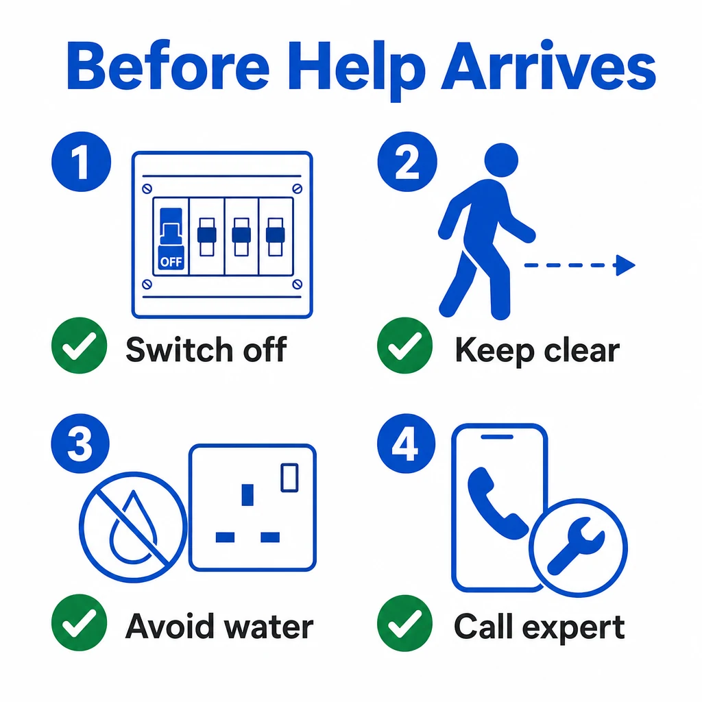 Checklist graphic showing what to do before an electrician arrives